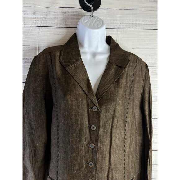 J Jill Women’s Linen Blend Blazer Size L Lagen Boho Stitched Pockets Academia - Picture 4 of 12